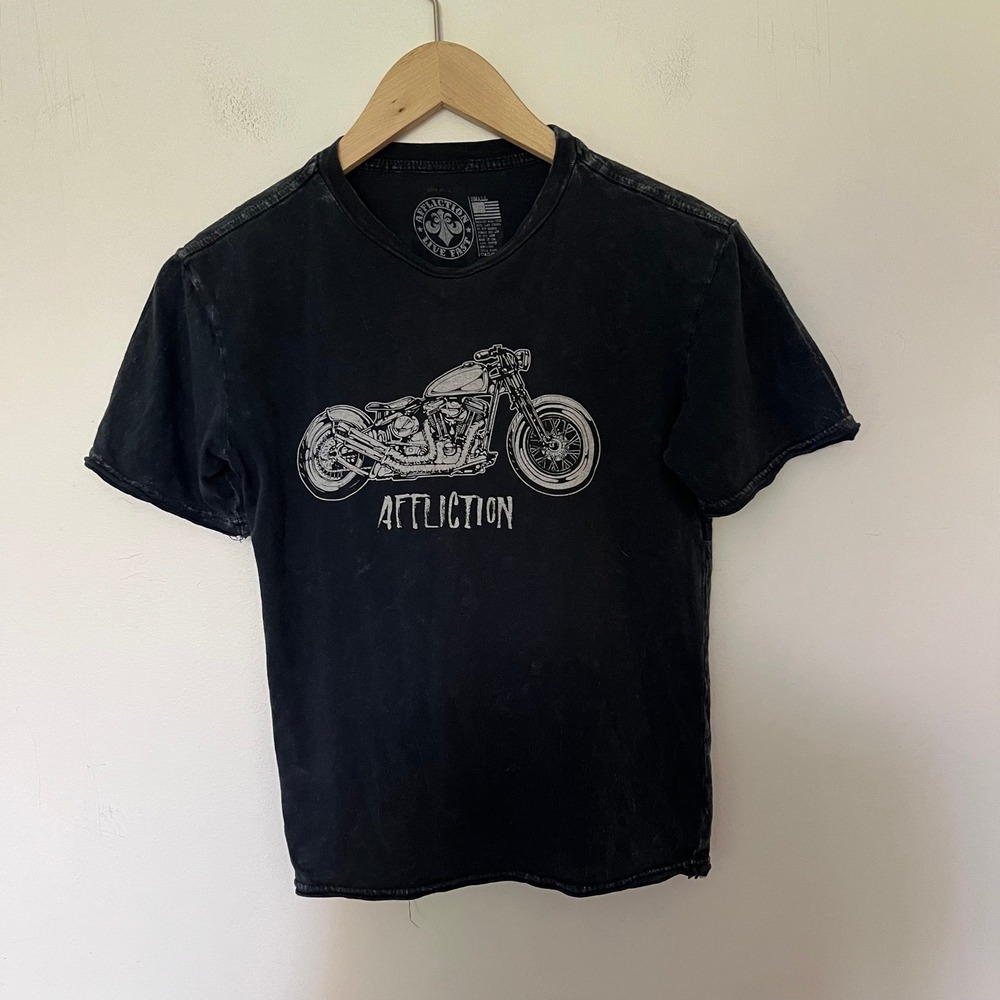 Affliction Live Fast Motorcycle Graphic T-Shirt Acid Wash Black Small
